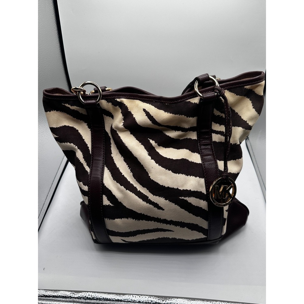 Michael Kors Tiger Print Safari Brown Medium Tote Bag Leather SKU 252